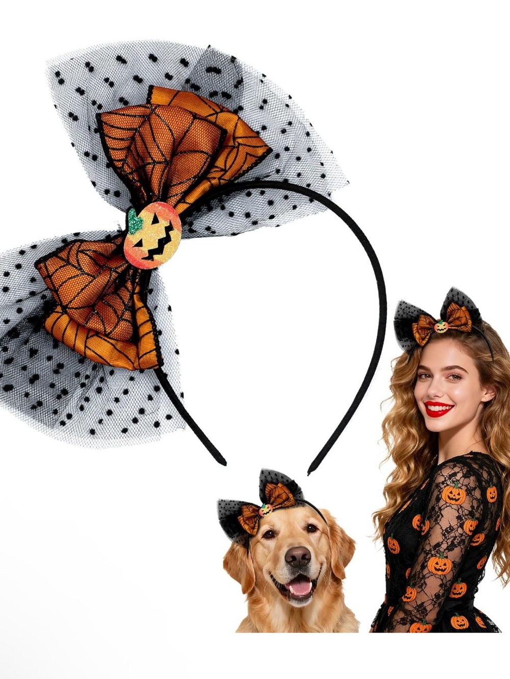 Halloween Pumpkin Bow women Headband - Orange & Black